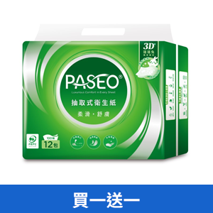 PASEO百拭柔柔滑舒膚抽取式衛生紙100抽12