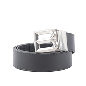 【BALLY】B-BUCKLE 3.5cm 銀釦小牛皮皮帶/黑色