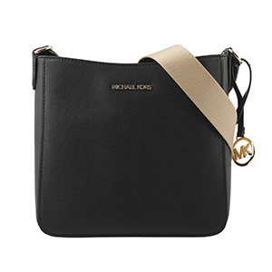 【Michael Kors】Jet Set Travel 金字防刮帆布斜背郵差包/黑色