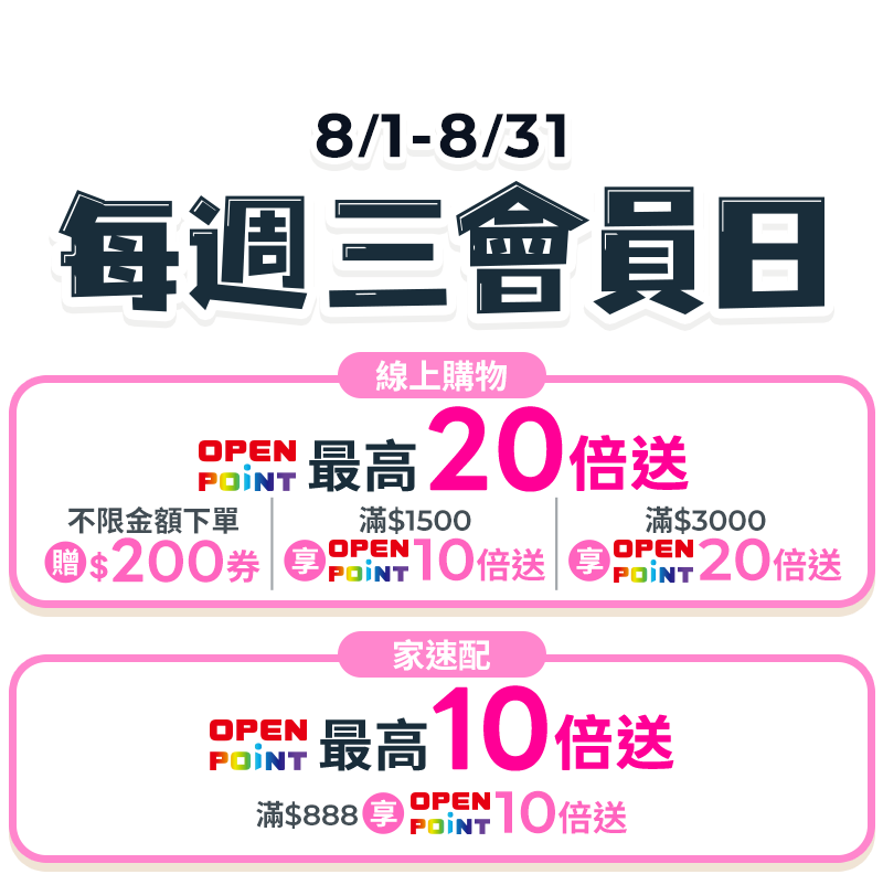 8月週三會員日，OPENPOINT最高20倍送