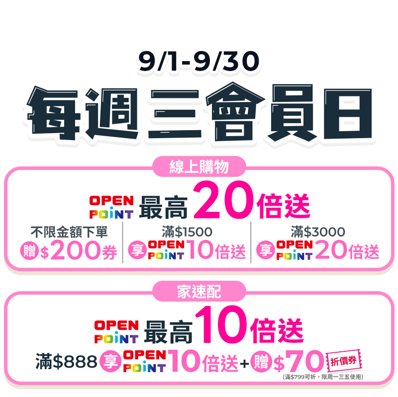 9月週三會員日，OPENPOINT最高20倍送