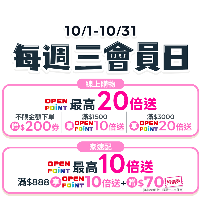 10月週三會員日，OPENPOINT最高20倍送