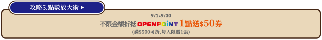 折抵OPENPOINT1點送$50券